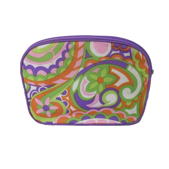 Clinique Cosmetic Bag Mode Colorful Retro Floral Multicolor Canvas 9" x 7"x 2.5" - Picture 2 of 7